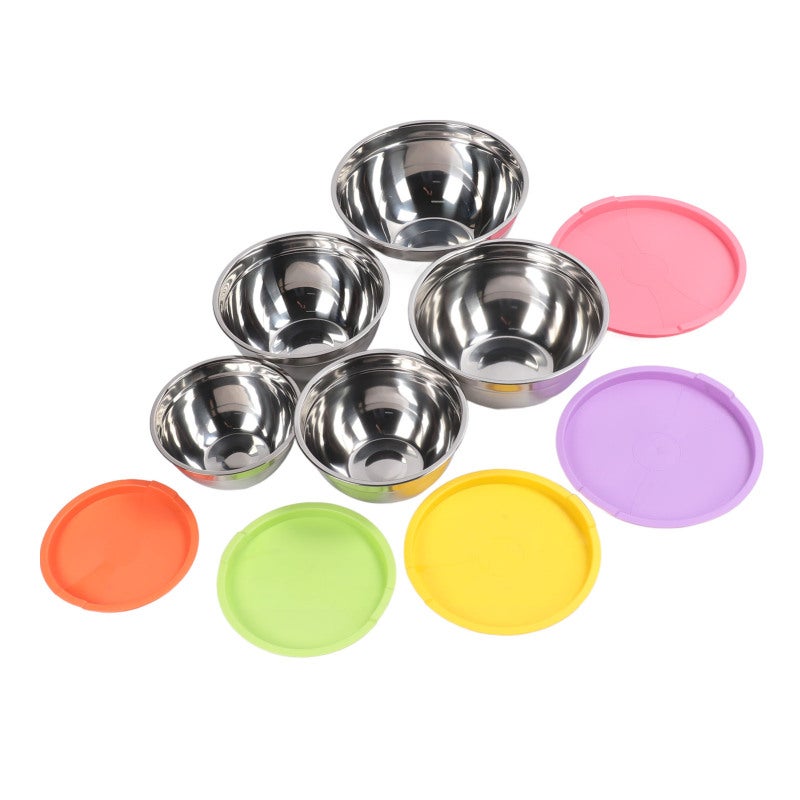 Stainless Steel Mixing Bowls: 5 Nesting Bowls With Secure Lids - Space Saving Stackable Design For Kitchen Baking, Cooking, Prepping And Serving - Image 5