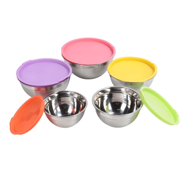 Stainless Steel Mixing Bowls: 5 Nesting Bowls With Secure Lids - Space Saving Stackable Design For Kitchen Baking, Cooking, Prepping And Serving - Image 4