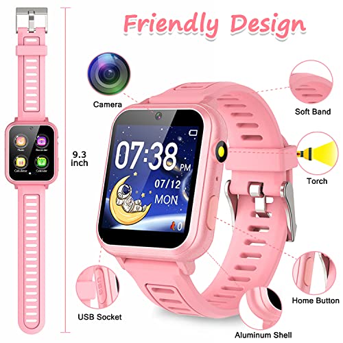 Wiszodet Smart Watch for Kids Gift for Girls Age 5-12, 1.54" Touch Screen Watch with HD Camera Video 39 Games Music Pedometer Flashlight Alarm Clock, Gifts for 7 8 9 10 Year Old Girls Boys - Image 3