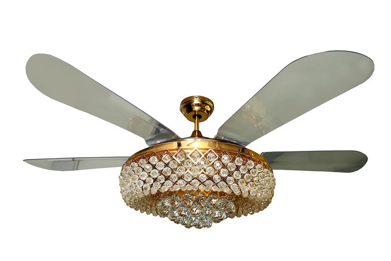 Aera Designer Fans Aera Zircon 02 Ceiling Fan with Crystal Chandelier Light Remote Control Noiseless High Speed 75W AC Motor Rose Gold Finish Body 45W 4K LED Light Premium Ceiling Fan  - Image 1