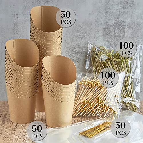Ocmoiy Charcuterie Cups with Sticks and Bags, Brown Disposable 14 oz Kraft Paper Appetizer Cups, Individual Party Serving Snack Cups (50 Cups, 200 Picks, 50 bags) - Image 3