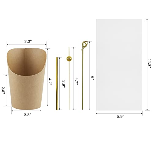 Ocmoiy Charcuterie Cups with Sticks and Bags, Brown Disposable 14 oz Kraft Paper Appetizer Cups, Individual Party Serving Snack Cups (50 Cups, 200 Picks, 50 bags) - Image 2