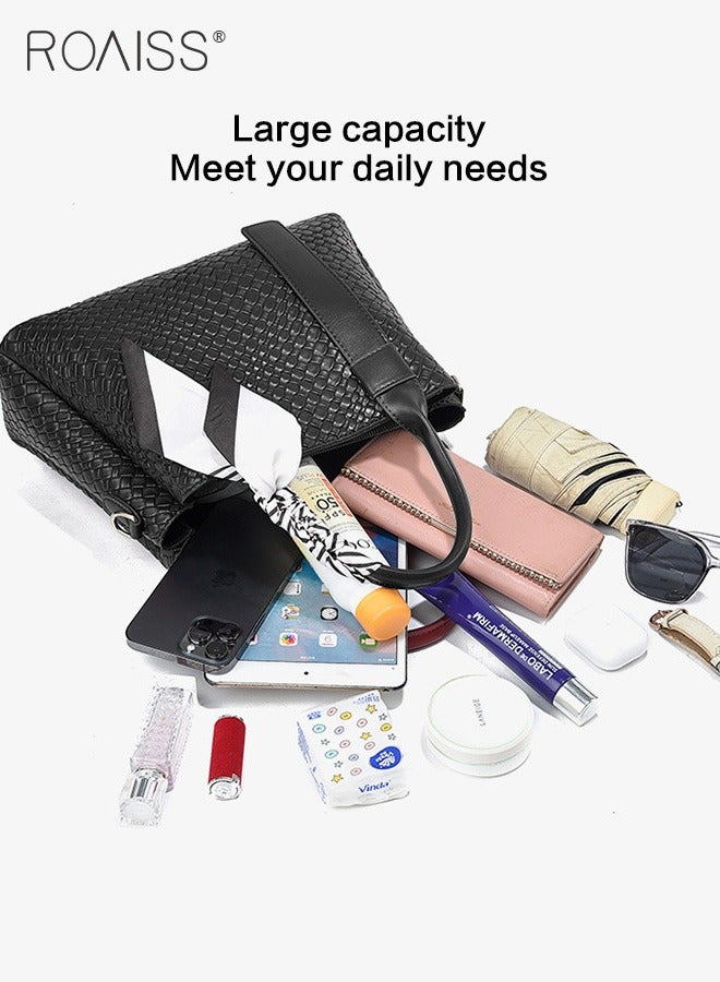 roaiss Pu Leather Large Capacity Tote Bag Women'S Business Fashion Crossbody Bag Silk Scarf Decorated Adjustable Shoulder Strap Handbag  - Image 3