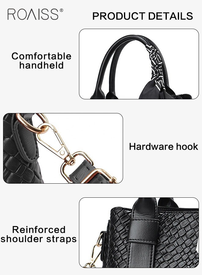 roaiss Pu Leather Large Capacity Tote Bag Women'S Business Fashion Crossbody Bag Silk Scarf Decorated Adjustable Shoulder Strap Handbag  - Image 5