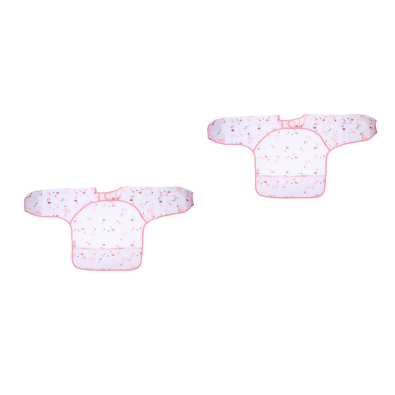 2pcs Baby Sleeve Aprons Children Breathable Painting Flamingo Aprons Baby Eatting Clothes ( , Size 90, 0.6-2 Years Old Style) - Image 3