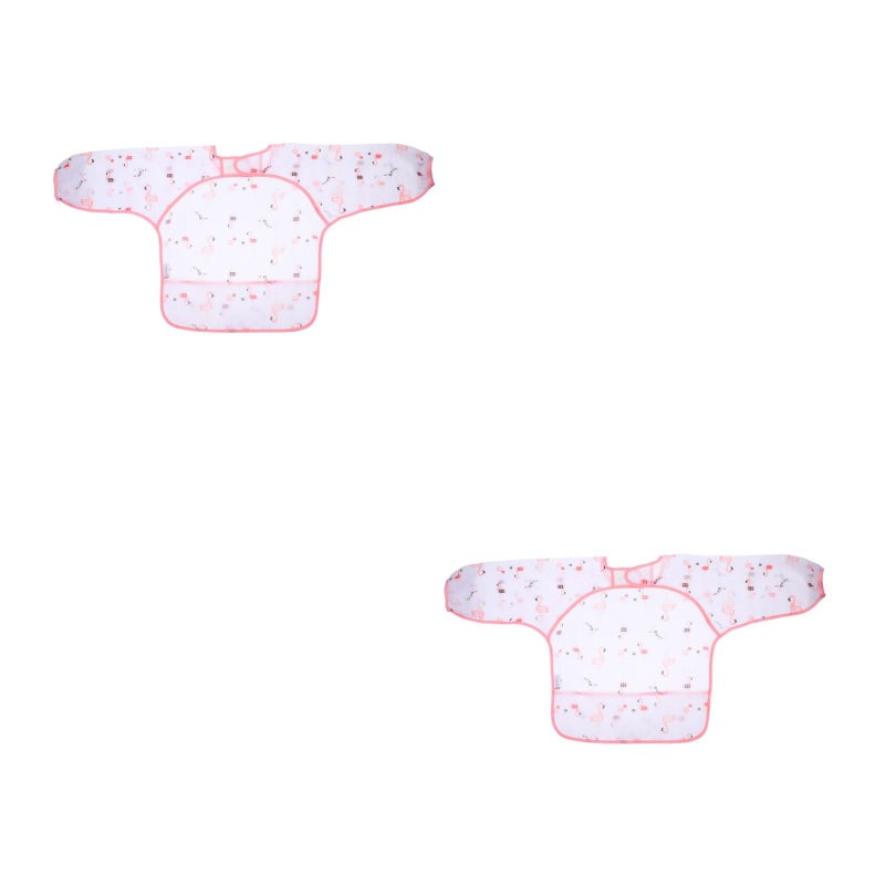 2pcs Baby Sleeve Aprons Children Breathable Painting Flamingo Aprons Baby Eatting Clothes ( , Size 90, 0.6-2 Years Old Style) - Image 4