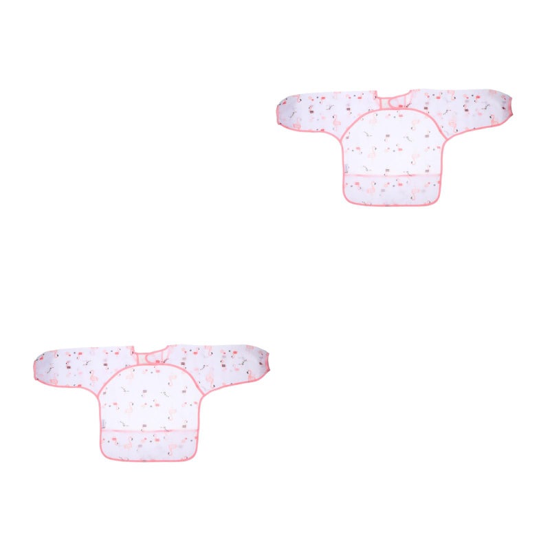 2pcs Baby Sleeve Aprons Children Breathable Painting Flamingo Aprons Baby Eatting Clothes ( , Size 90, 0.6-2 Years Old Style) - Image 2
