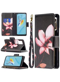 Case Cover For OPPO A54 4G/A55 5G Colored Drawing Pattern Zipper Horizontal Flip Leather Case with Holder & Card Slots & Wallet Lotus