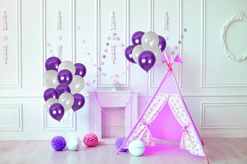 HK balloons® 100Pcs Purple Silver Latex Balloons Premium Helium Balloons for Birthday Wedding Valentine Engagement Anniversary Christmas Festival Baby Shower Party Decorations Balloons - Image 4