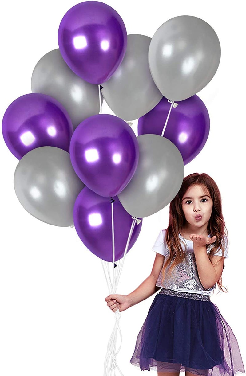 HK balloons® 100Pcs Purple Silver Latex Balloons Premium Helium Balloons for Birthday Wedding Valentine Engagement Anniversary Christmas Festival Baby Shower Party Decorations Balloons - Image 5