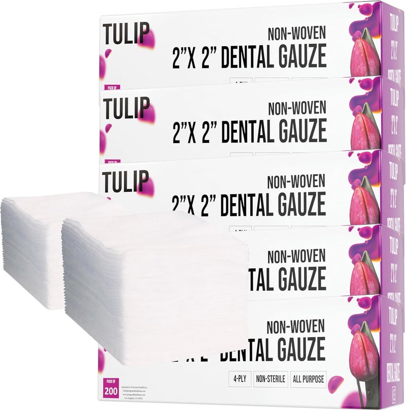 1000 Gauze Pads 2x2 4-Ply Non Woven Gauze Sponges - Non Sterile Dental Gauze & Esthetic Wipes - Soft All Purpose Medical Gauze Squares for First Aid Kit, Surgical, Wound Dressing by Tulip
