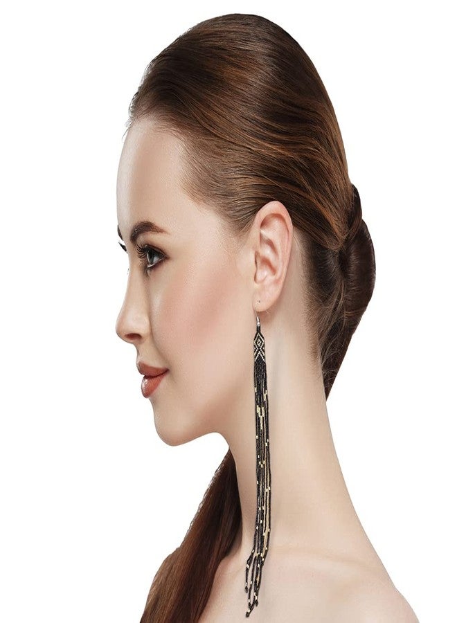 BeadsCorner One of a kind Tribal Extra Long Beaded Statement Earrings Handmade, Glass - Image 2