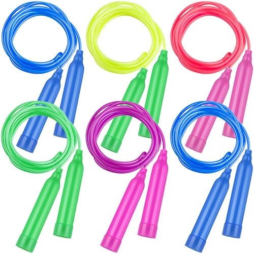 Elcoho 6 Pack Colorful Jump Rope Set Adjustable Plastic Jump Ropes Skipping Rope Outdoor Jumping Ropes Great Party Favor - Image 1