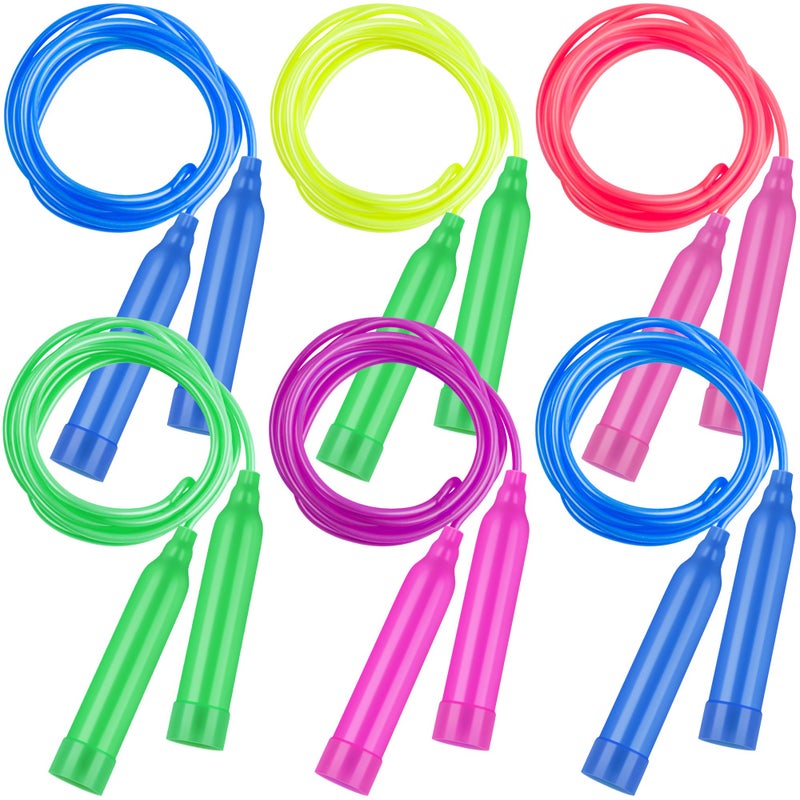 Elcoho 6 Pack Colorful Jump Rope Set Adjustable Plastic Jump Ropes Skipping Rope Outdoor Jumping Ropes Great Party Favor - Image 2