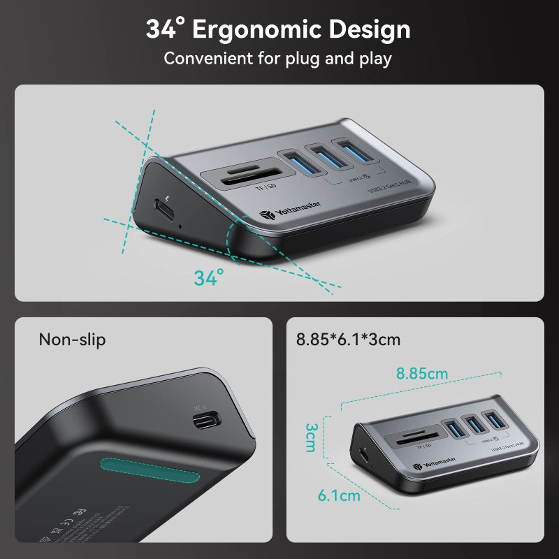 Yottamaster USB Hub with SD Card Reader, Triangle Desktop USB3.0 Hub with 3 USB A 3.0 Ports, TF & SD Card Reader with 1.64ft Cable for PC, Laptop (Not Support Charging) - Image 4