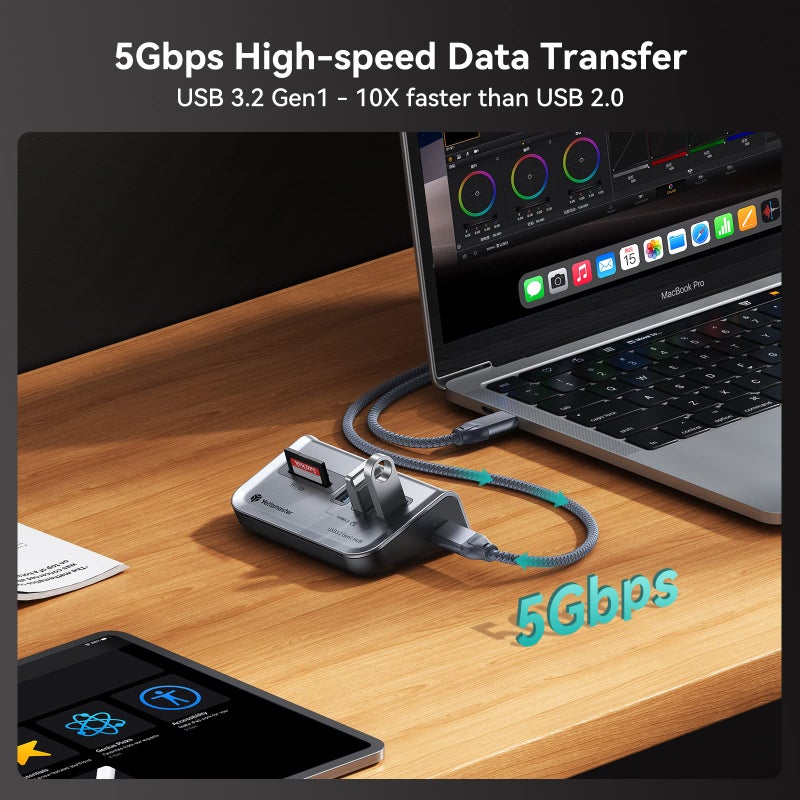 Yottamaster USB Hub with SD Card Reader, Triangle Desktop USB3.0 Hub with 3 USB A 3.0 Ports, TF & SD Card Reader with 1.64ft Cable for PC, Laptop (Not Support Charging) - Image 2