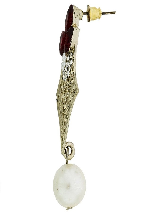 Zivom® Pear Flower Filigree Antique Rhodium Pearl Red Earring For Women - Image 4