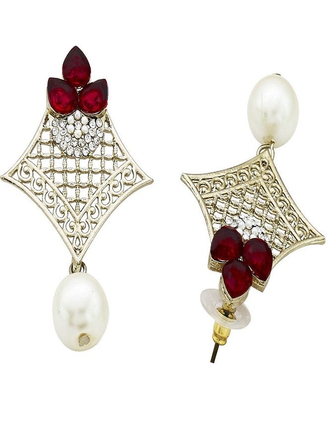 Zivom® Pear Flower Filigree Antique Rhodium Pearl Red Earring For Women - Image 3