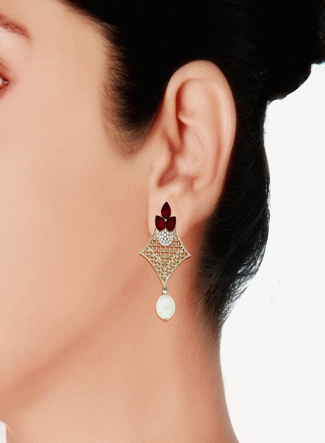 Zivom® Pear Flower Filigree Antique Rhodium Pearl Red Earring For Women - Image 5
