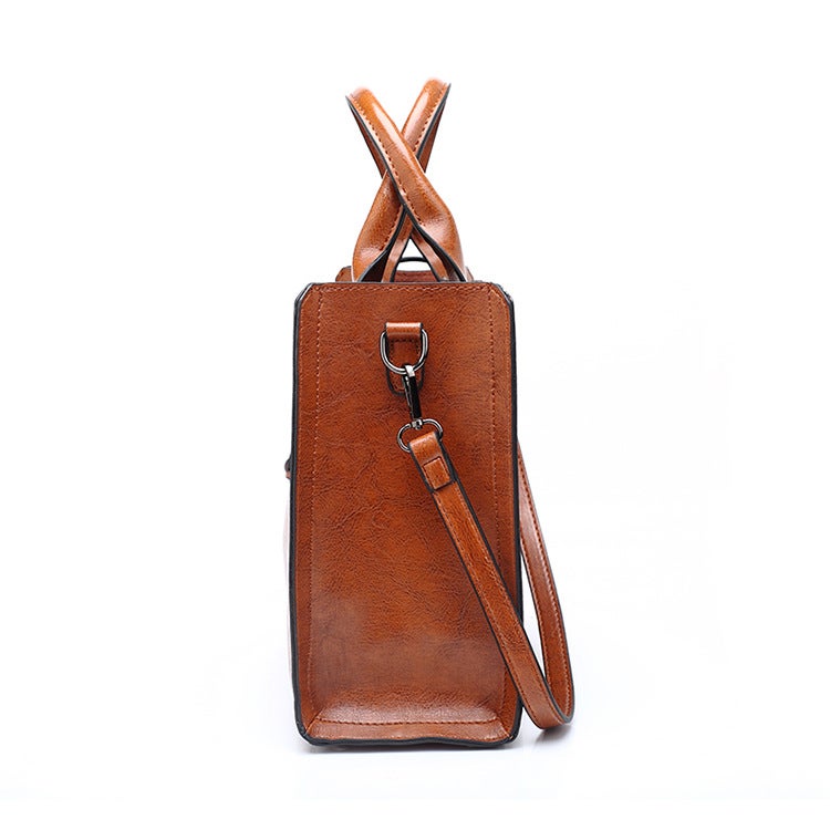 Dropshipping Women''s Bag 2025 New Retro Oil Wax Leather Fashion Tote Bag Simple Satchel Shoulder Crossbody Women''s Bag - Image 4