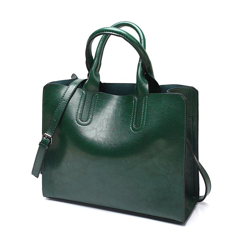Dropshipping Women''s Bag 2025 New Retro Oil Wax Leather Fashion Tote Bag Simple Satchel Shoulder Crossbody Women''s Bag - Image 1