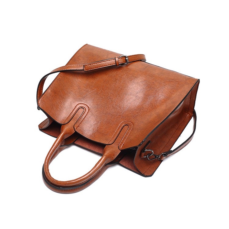 Dropshipping Women''s Bag 2025 New Retro Oil Wax Leather Fashion Tote Bag Simple Satchel Shoulder Crossbody Women''s Bag - Image 5