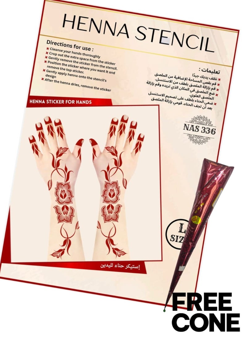 Reusable Henna Stencil Set 3PCS COMBO with Free Cone – Easy Mehndi Design Templates for Hands NAS336 - Image 1