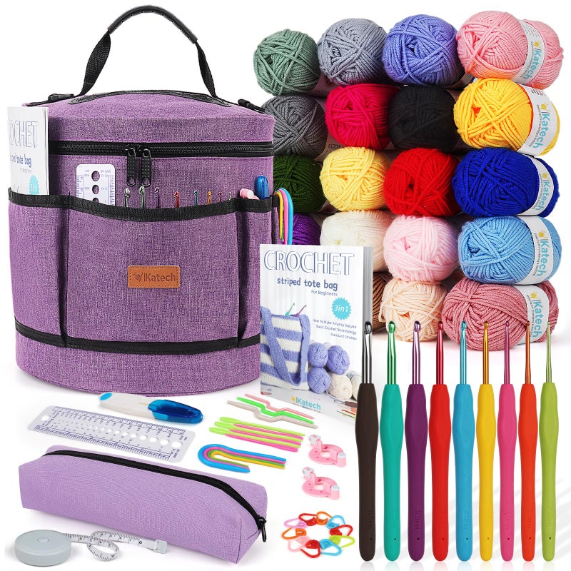 Katech Crochet Kit for Beginners, Beginner Crochet Kit for Adults-Crochet Kits Includes Crochet Hooks Knitting Bag Crochet Yarn for Crocheting Instruction Knitting Kit Crochet Supplies Gift - Image 1