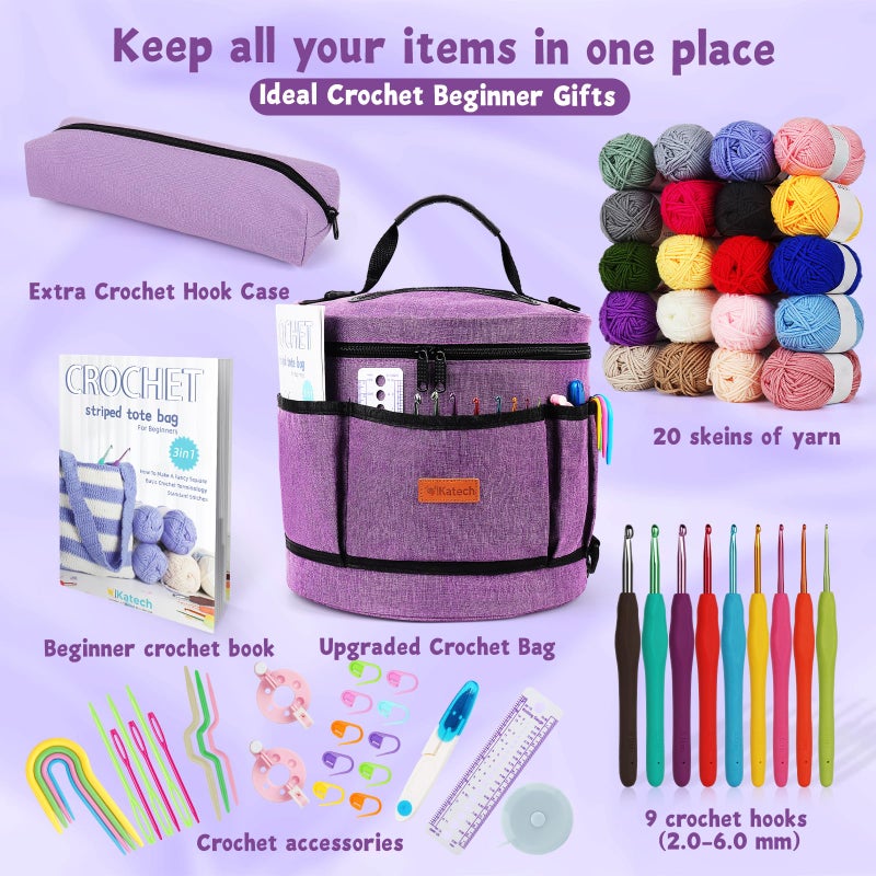 Katech Crochet Kit for Beginners, Beginner Crochet Kit for Adults-Crochet Kits Includes Crochet Hooks Knitting Bag Crochet Yarn for Crocheting Instruction Knitting Kit Crochet Supplies Gift - Image 2