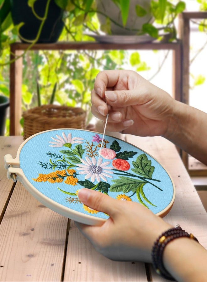TINDTOP 5 Sets Embroidery Kit for Adults, Floral Embroidery Practice Kit for Beginners Include Embroidery Cloth Hoops Threads for Craft Lover Hand Stitch - Image 4