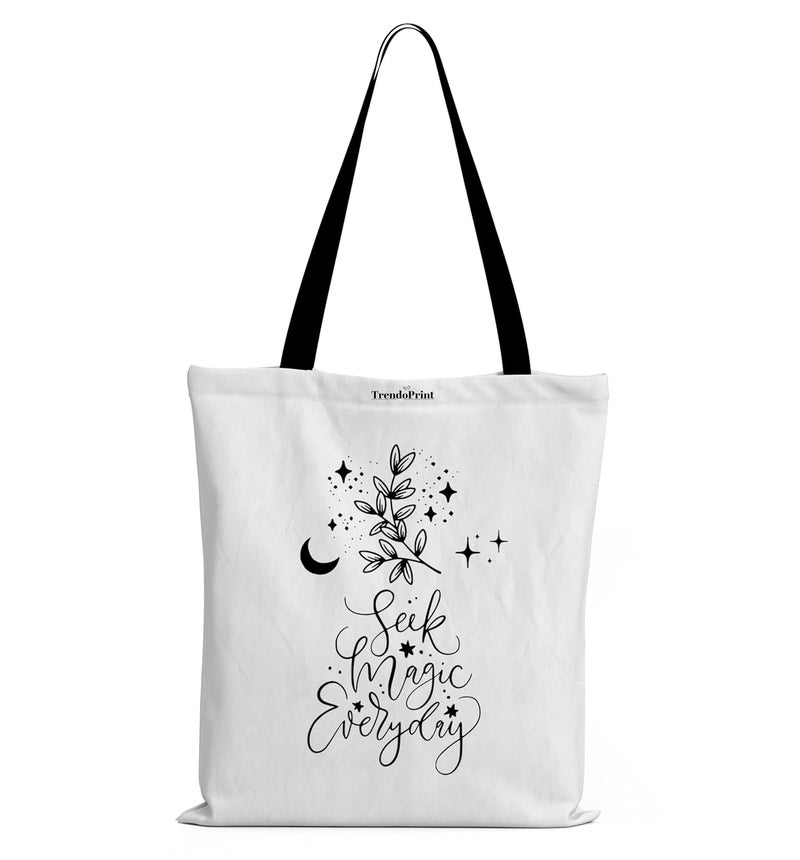 TrendoPrint Canvas White Tote Bags for Women with Zip 15Kgs Capacity, College Bag for Girls, 100% Organic Cotton Tote Bag for Shopping, Travel &Beach - Image 1