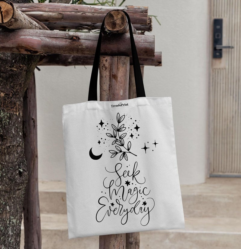 TrendoPrint Canvas White Tote Bags for Women with Zip 15Kgs Capacity, College Bag for Girls, 100% Organic Cotton Tote Bag for Shopping, Travel &Beach - Image 4