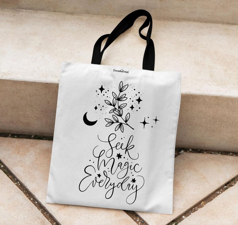 TrendoPrint Canvas White Tote Bags for Women with Zip 15Kgs Capacity, College Bag for Girls, 100% Organic Cotton Tote Bag for Shopping, Travel &Beach - Image 3
