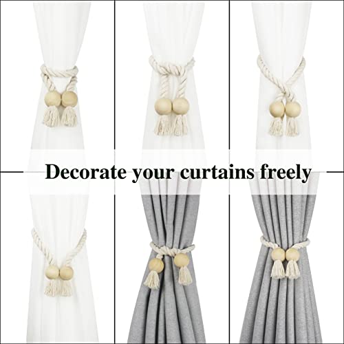 Nieffeiy 2 Pack Magnetic Curtain Tiebacks Cotton Hand Woven Tie Back Decorative Rope Holdbacks for Curtains Draperies No Tools Required, Beige - Image 5