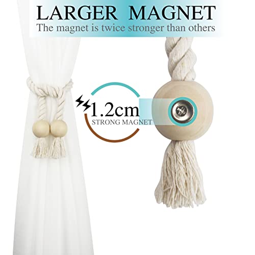 Nieffeiy 2 Pack Magnetic Curtain Tiebacks Cotton Hand Woven Tie Back Decorative Rope Holdbacks for Curtains Draperies No Tools Required, Beige - Image 4