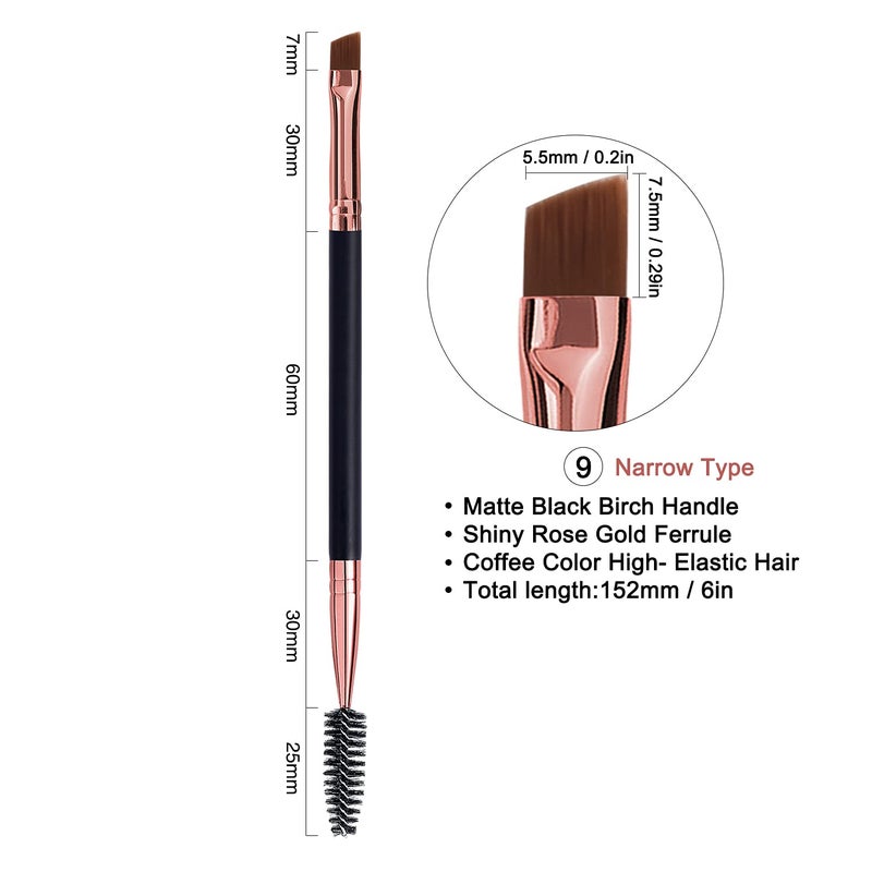 DELAYNOMORE77 Duo Eyebrow Brush, Spoolie Brush and Angled Brow Brush Eyelash Brush for Eye Makeup. (5pcs, Black) - Image 2