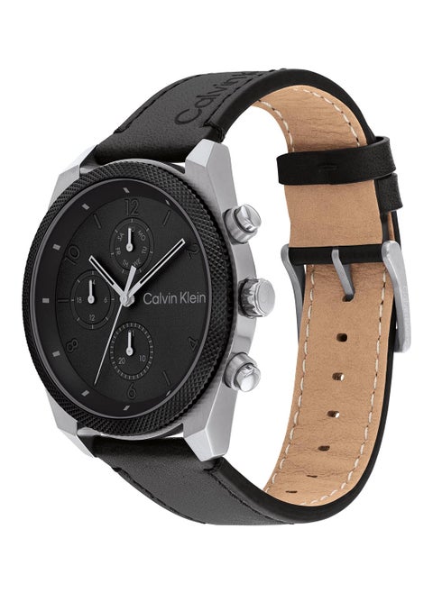 Men's Analog Round Shape Leather Wrist Watch 25200364 - 44 Mm