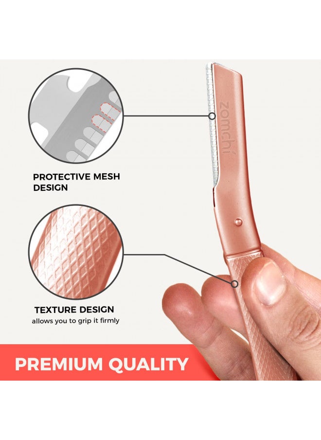 zomchi - Eyebrow Razor, Face Razors for Women&Men, Eyebrow Trimmer Shaper with Precision Cover,Facial Shaver with 6 Blades (Rose Gold) - Image 1