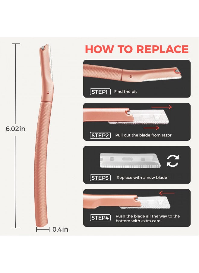 zomchi - Eyebrow Razor, Face Razors for Women&Men, Eyebrow Trimmer Shaper with Precision Cover,Facial Shaver with 6 Blades (Rose Gold) - Image 1