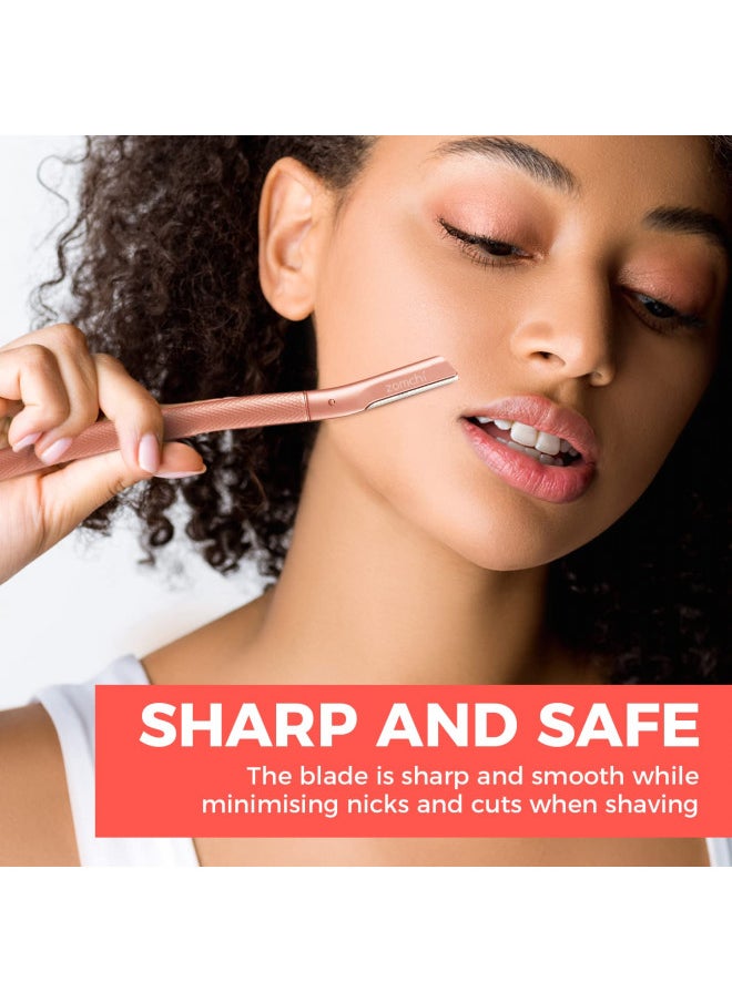 zomchi - Eyebrow Razor, Face Razors for Women&Men, Eyebrow Trimmer Shaper with Precision Cover,Facial Shaver with 6 Blades (Rose Gold) - Image 1