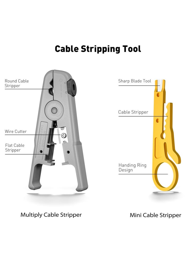 جوبيلين طقم أدوات الضغط الإيثرنت RJ45، أدوات ضغط CAT5 Cat5e Cat6، طقم أدوات الضغط RJ45 مع جهاز اختبار الأسلاك، قواطع متعددة، شفرات، 50 قطعة موصل CAT 6 وغطاء ضغط. - Image 5