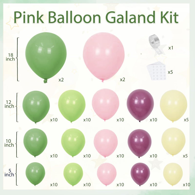 Blocesa Pink Green Purple Balloons Arch Kitï¼ŒGreen And Pink Balloons with Sage Light Olive Green Dusty Pink Lilac Yellow Pastel Balloons for Wedding Birthday Party Fairy Bridal Shower Wildflower Decoration. - Image 2