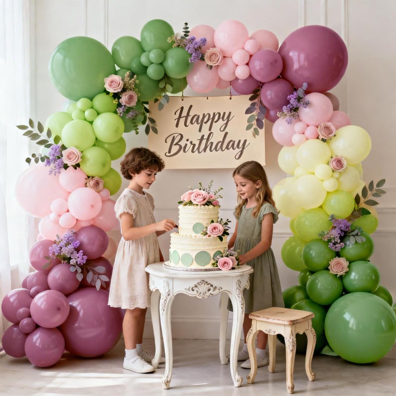 Blocesa Pink Green Purple Balloons Arch Kitï¼ŒGreen And Pink Balloons with Sage Light Olive Green Dusty Pink Lilac Yellow Pastel Balloons for Wedding Birthday Party Fairy Bridal Shower Wildflower Decoration. - Image 4