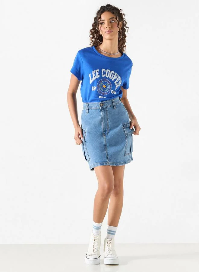 Lee Cooper Lee Cooper Printed Round Neck Cotton T-shirt with Short Sleeves