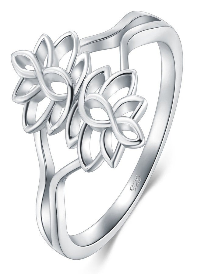 BORUO 925 Sterling Silver Ring, Lotus Flower Yoga High Polish Plain Dome Tarnish Resistant Comfort Fit Wedding Band Ring Size 7 - Image 1