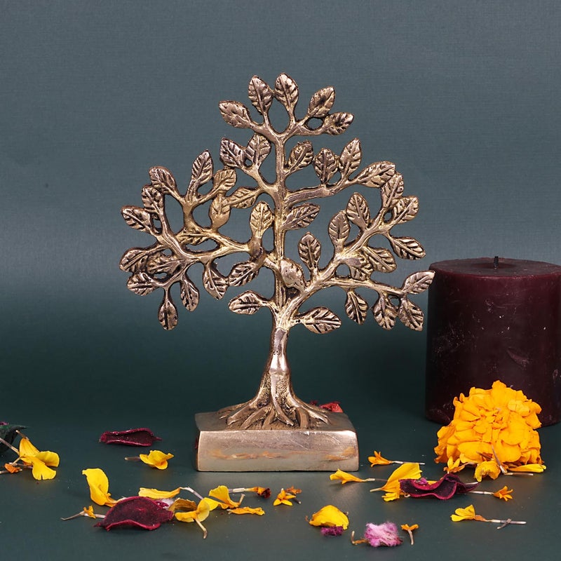 ARTVARKO Brass Kalpavriksha Tree of Life Vastu Fengshui Good Luck Decor Showpiece Gift 7 Inch - Image 1