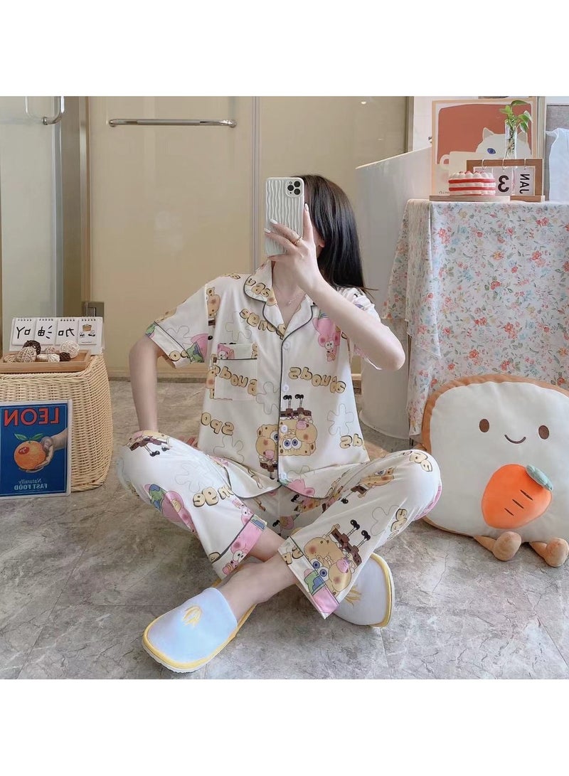 DubaiGallery Women's Collared Neck With Short Sleeve Pyjama Set