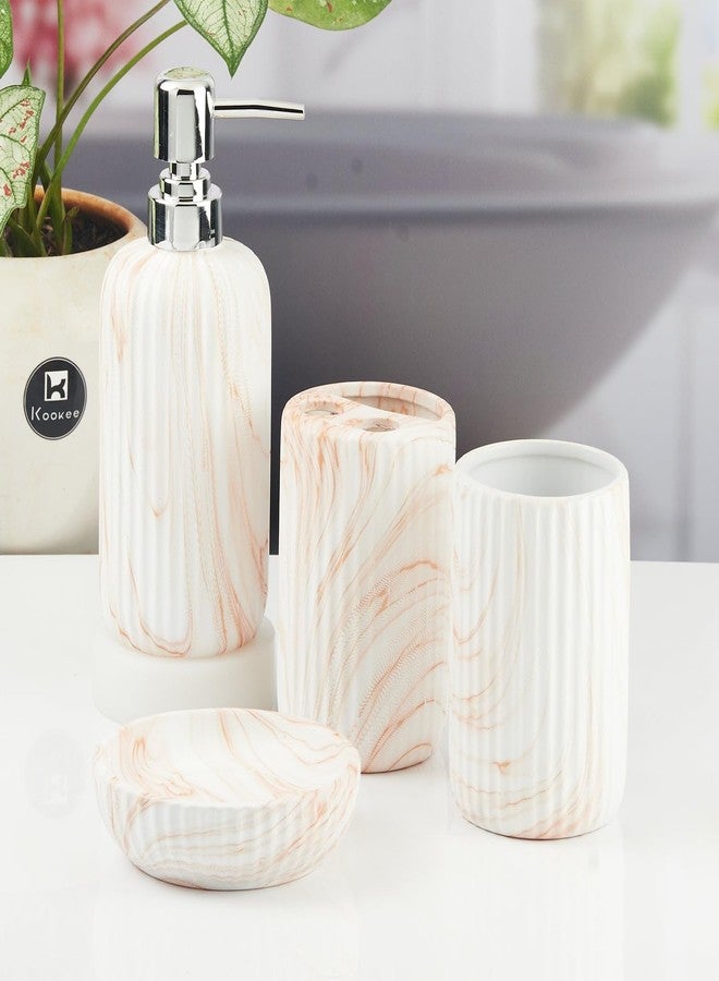 Kookee Ceramic Bathroom Set – Stylish 4 Piece Bath Accessories Kit with Soap Dispenser, Toothbrush Holder, Tumbler & Soap Dish – Modern & Designer Decor for Home & Guest Bathrooms (11425) - Image 1