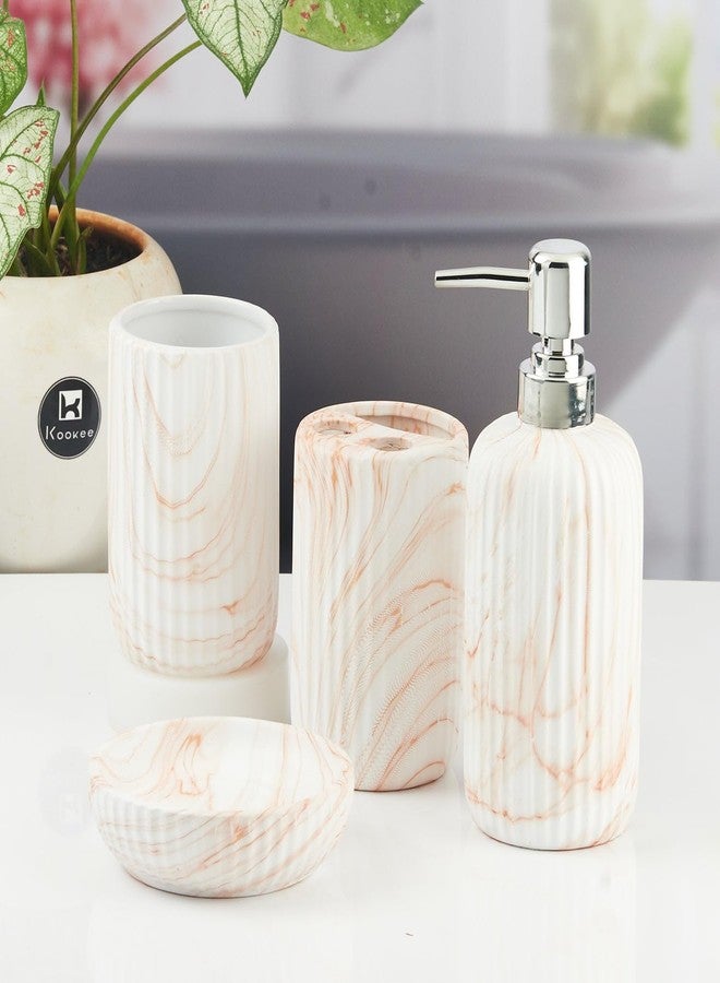 Kookee Ceramic Bathroom Set – Stylish 4 Piece Bath Accessories Kit with Soap Dispenser, Toothbrush Holder, Tumbler & Soap Dish – Modern & Designer Decor for Home & Guest Bathrooms (11425) - Image 3
