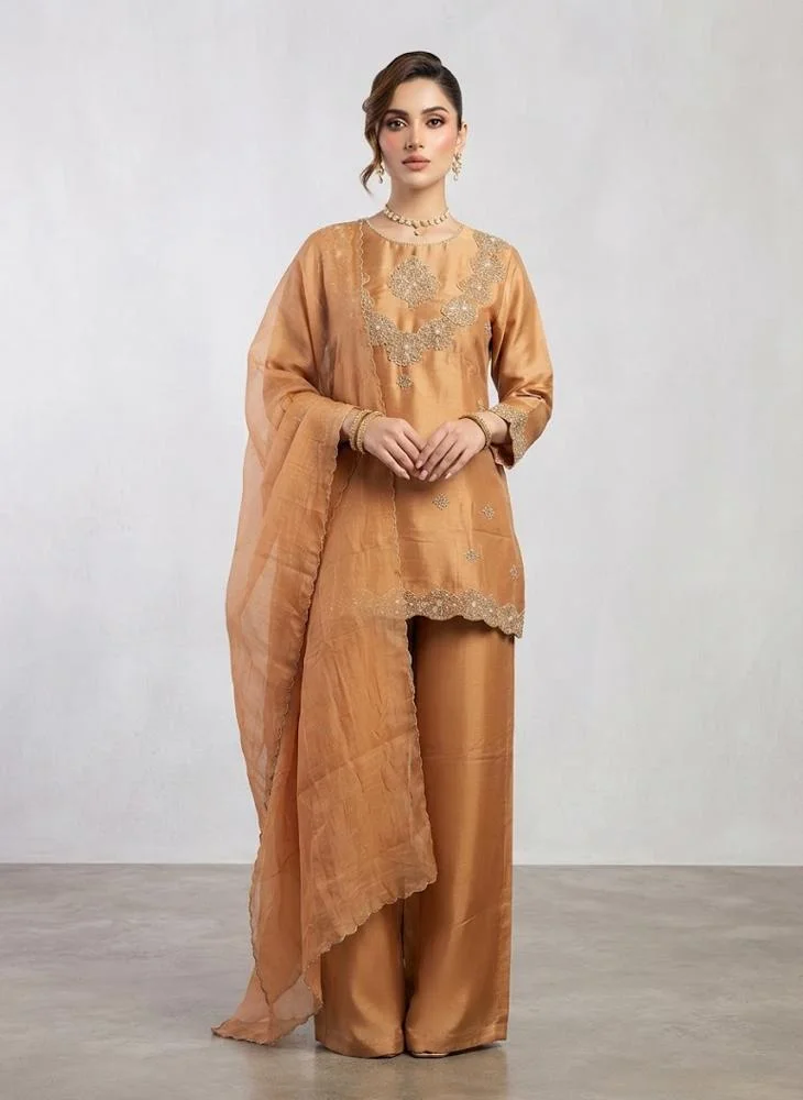 Viny VINY Orange 3-Piece Embellished Suit Set – Women's Indian Ethnic Wear